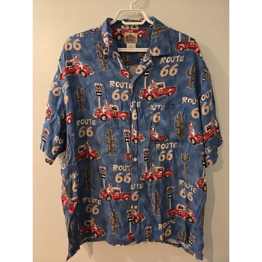 Barnfly Men Shirt Short Sleeves Medium Blue Road 66 Pre-Owned